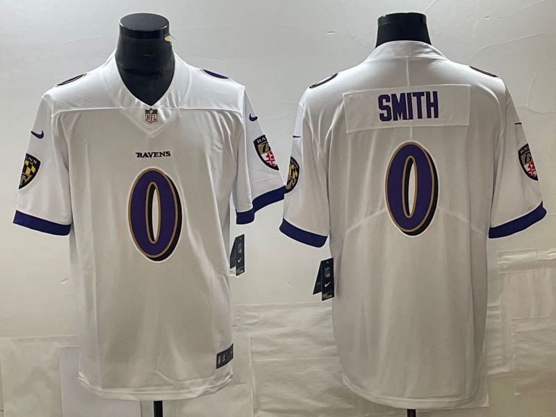 Men Baltimore Ravens #0 Smith Whitte 2023 Nike Vapor Limited NFL Jersey